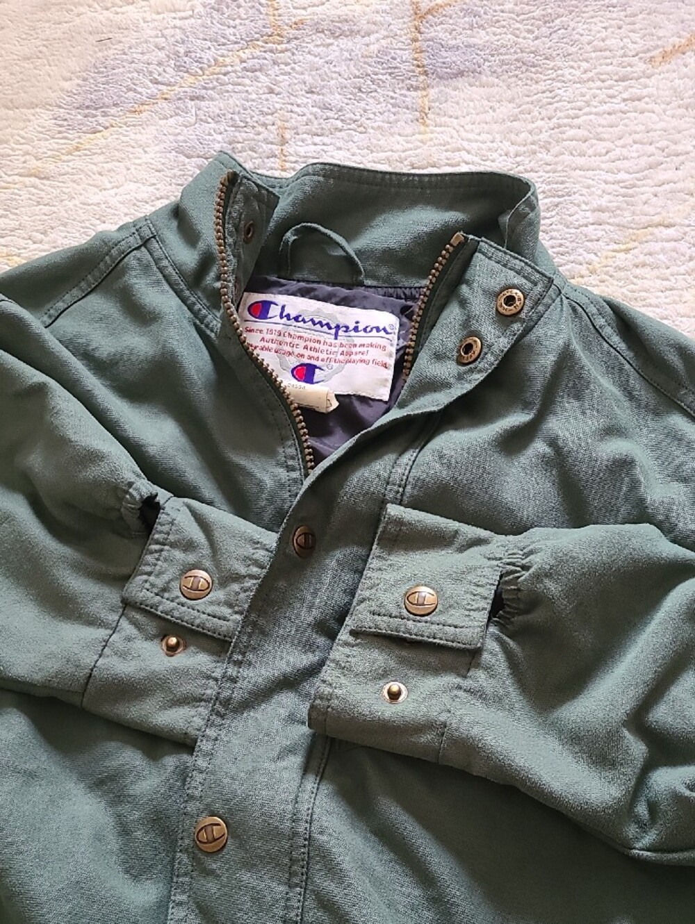 Vintage 90s Champion Bomber Jacket Mens L Green Vented Back Snap Zip